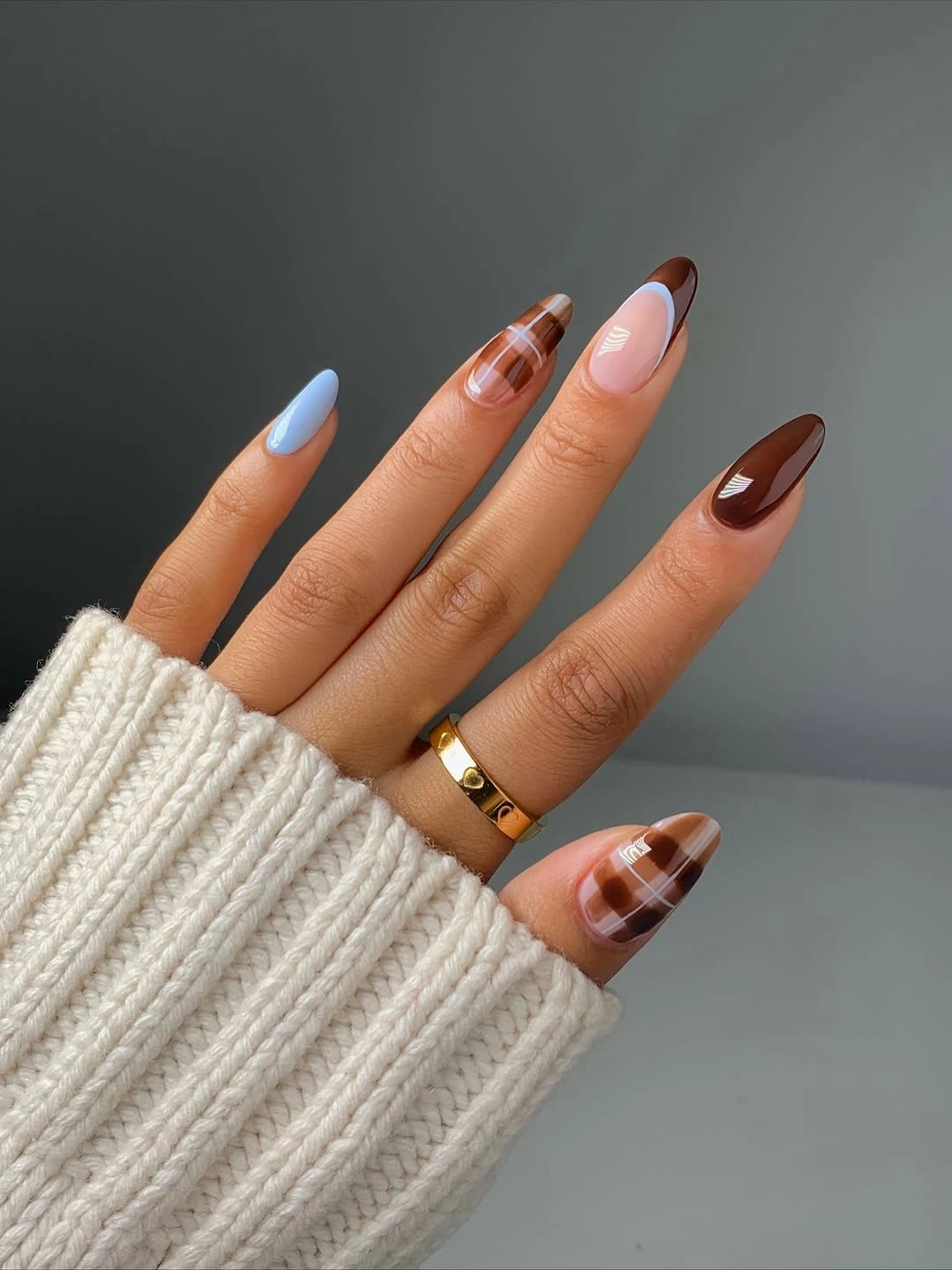 trendy september nails color 2026 Plaid Accent Nails With Soft Autumn Colors