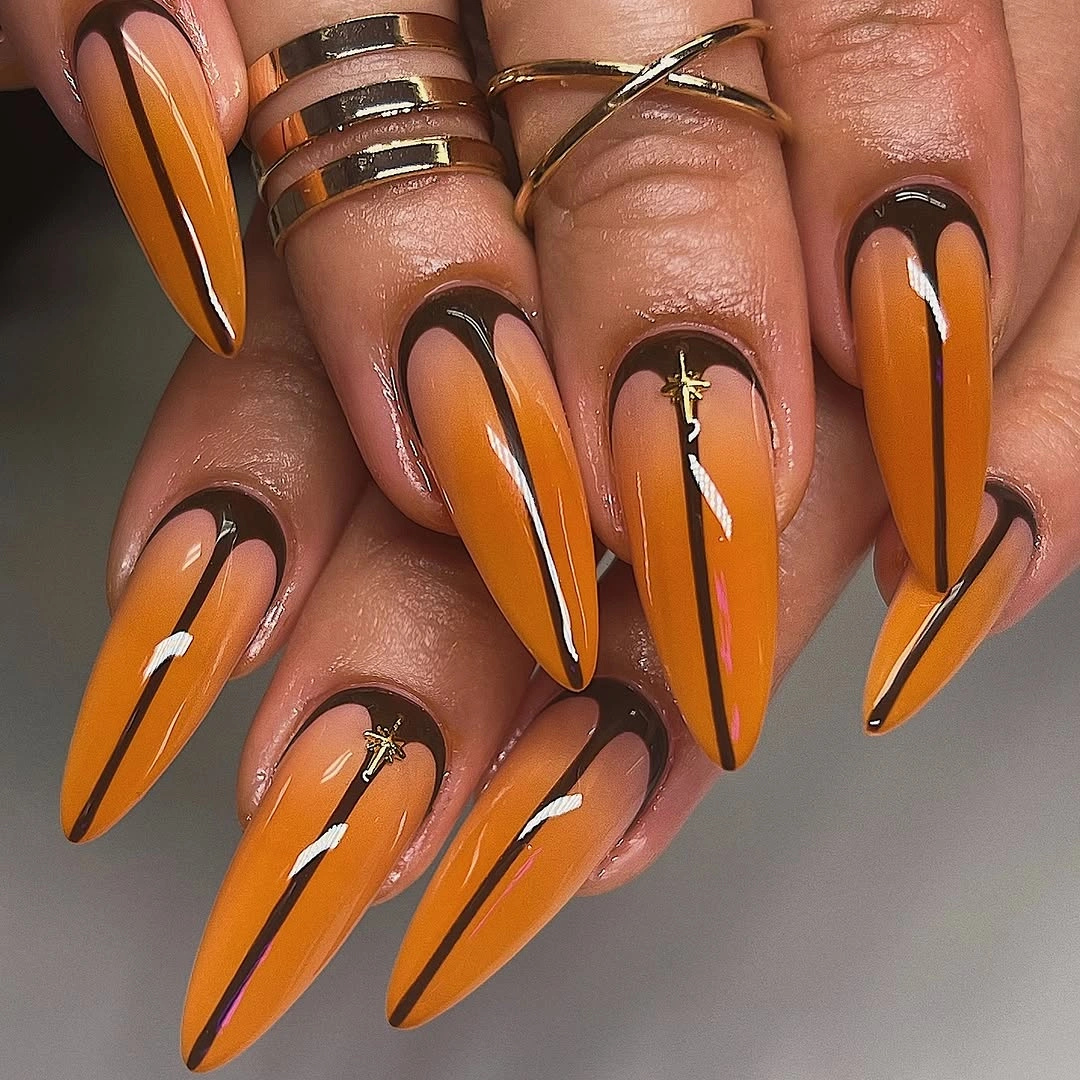 trendy september nails color 2026 Bold Pumpkin Orange Statement Nails
