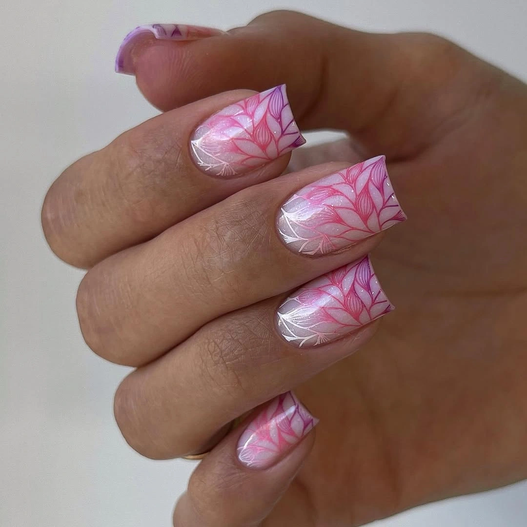 beautiful early fall nails 2026 pink floral nail art