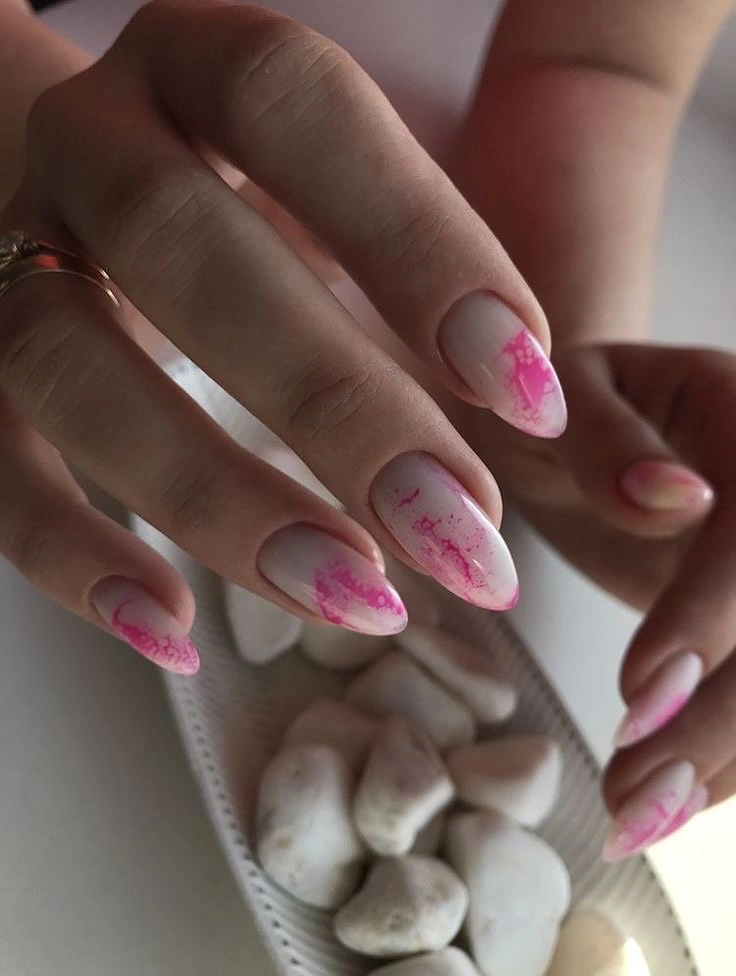 beautiful early fall nails 2026 soft pink marble almond nails