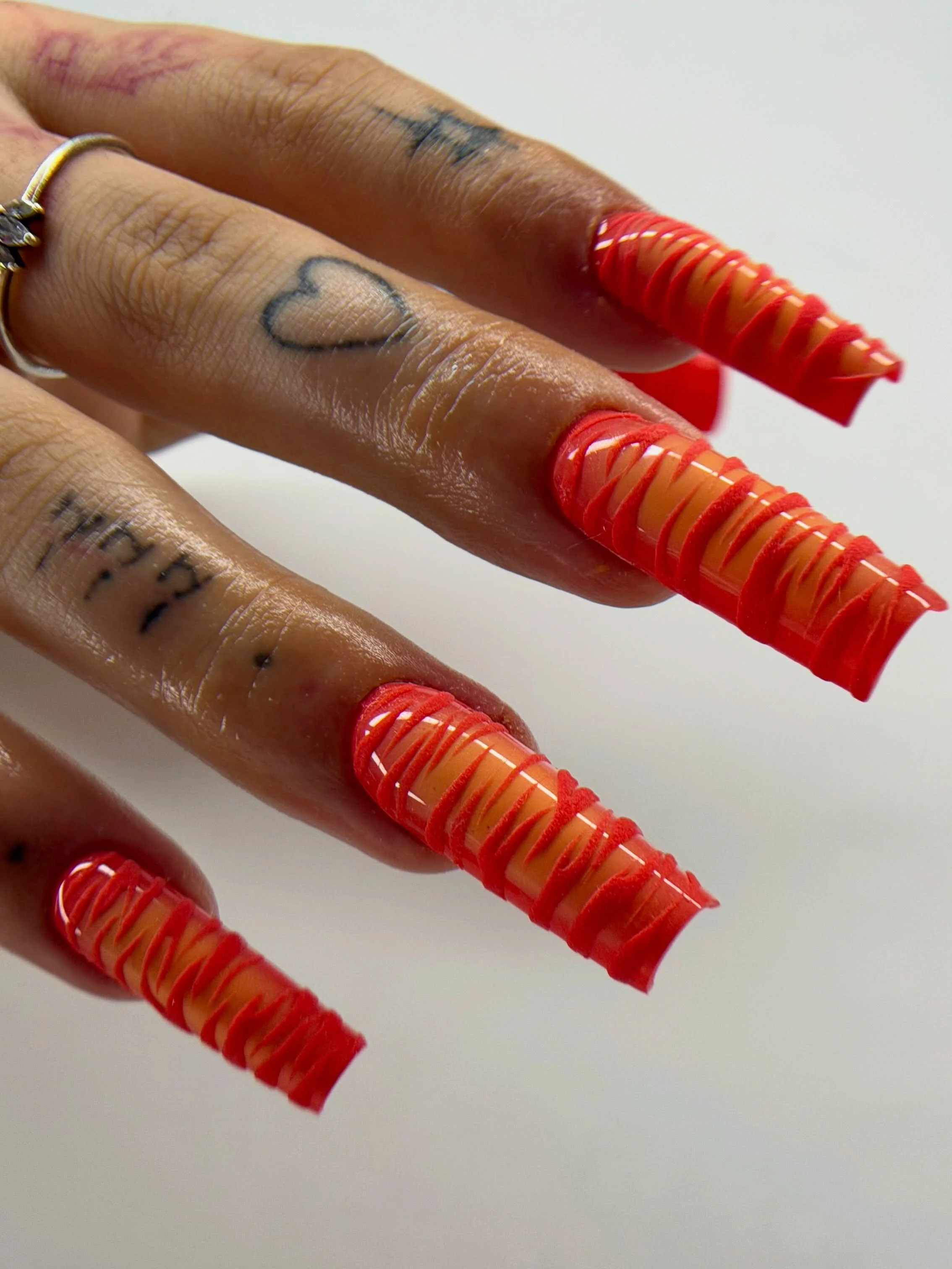 beautiful fall long nails 2026 fiery red sculpted nails