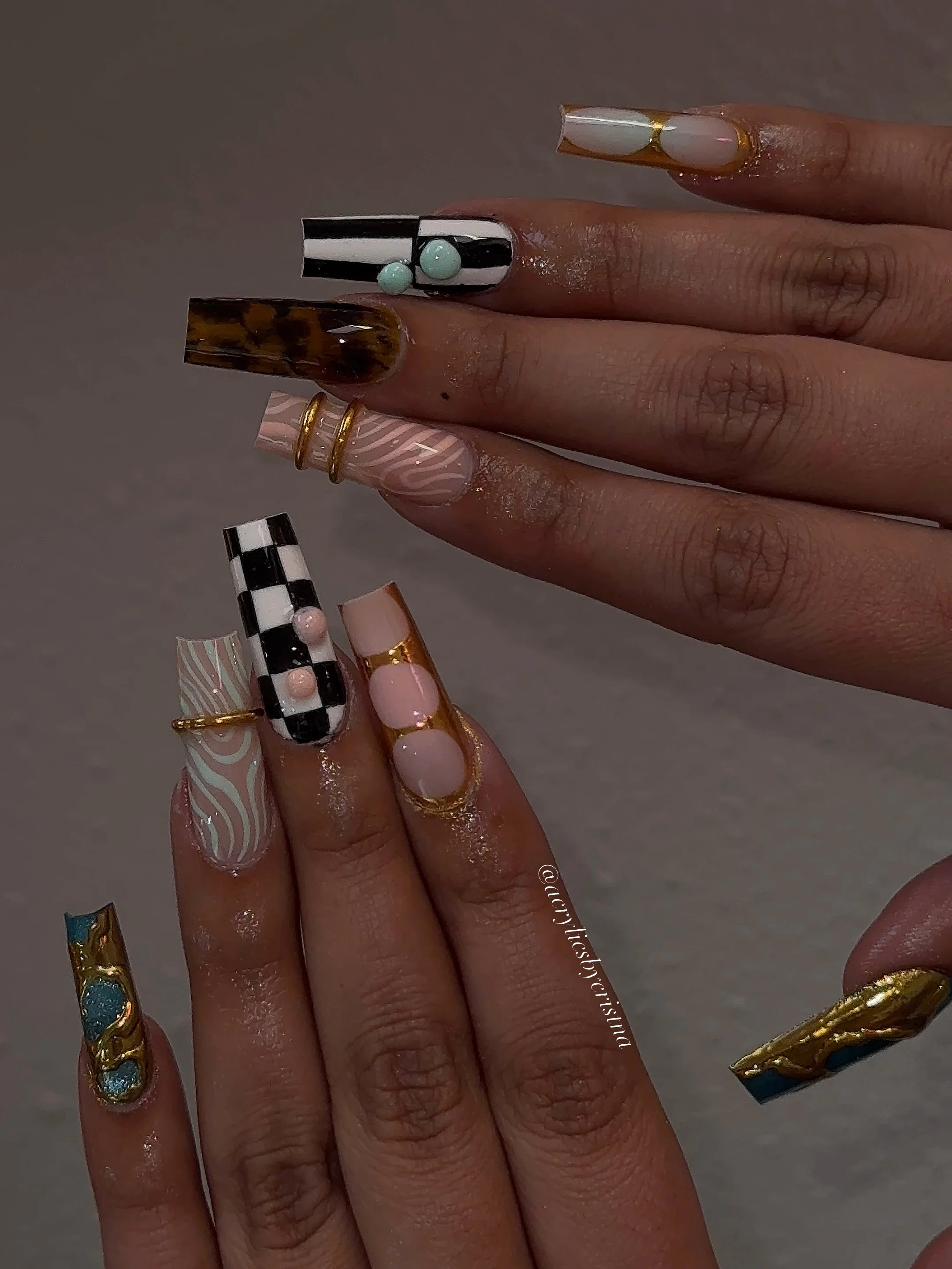 beautiful fall long nails 2026 eclectic tortoiseshell gold nail art