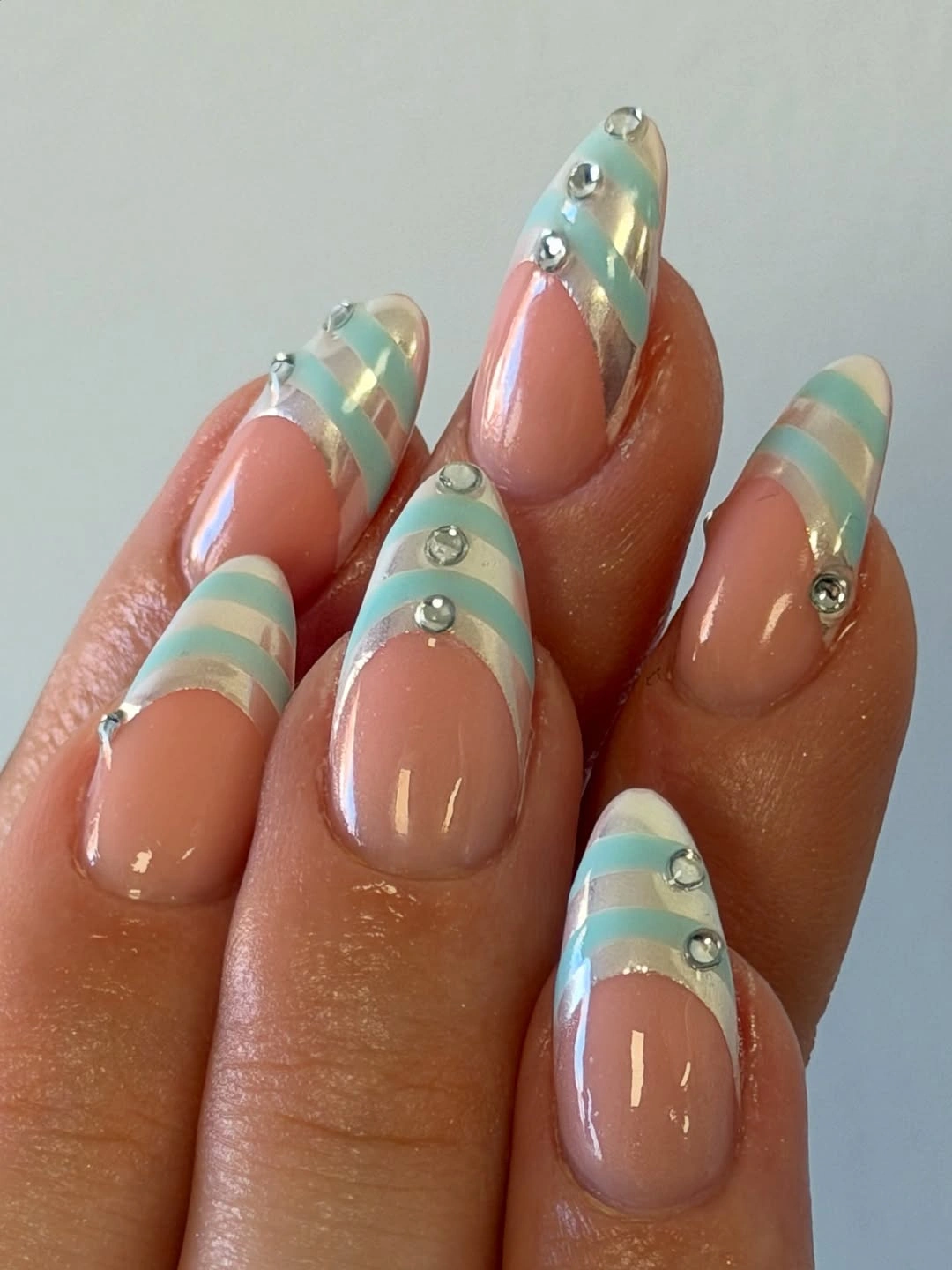 beautiful fall long nails 2026 mint cream striped almond nails