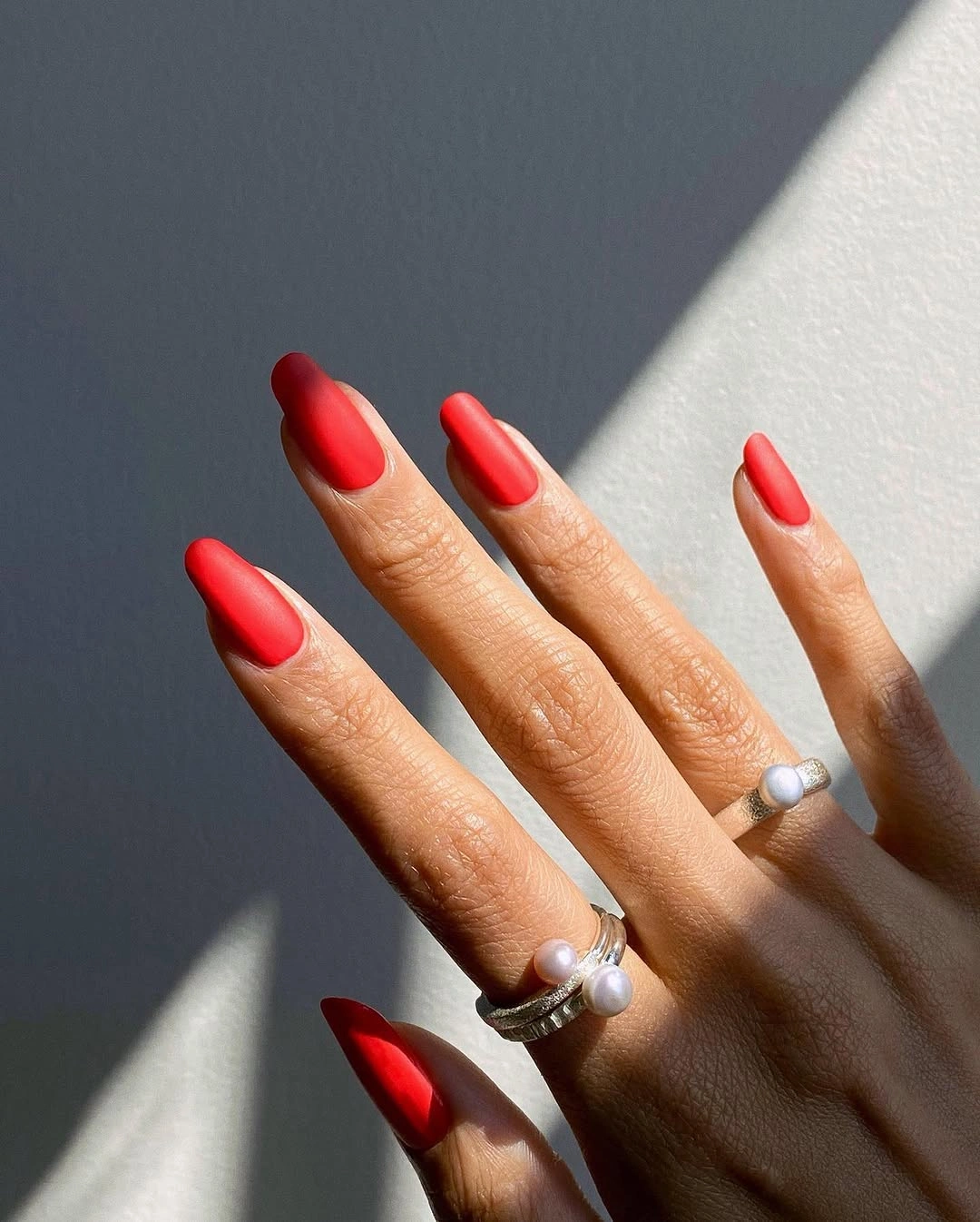 beautiful fall matte nails 2026 Classic Red Matte Almond Nails