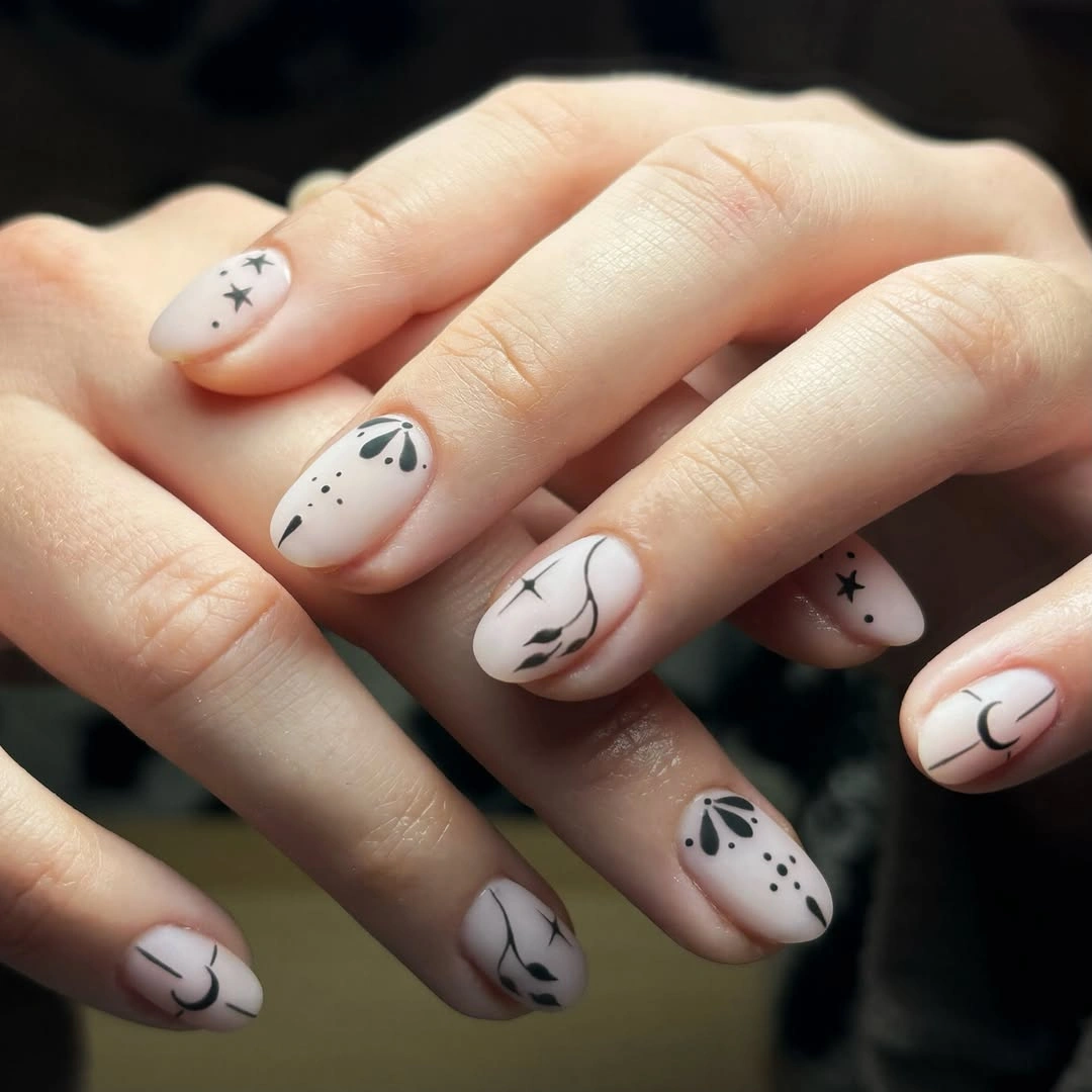 beautiful fall matte nails 2026 Minimal Celestial Matte Nail Art