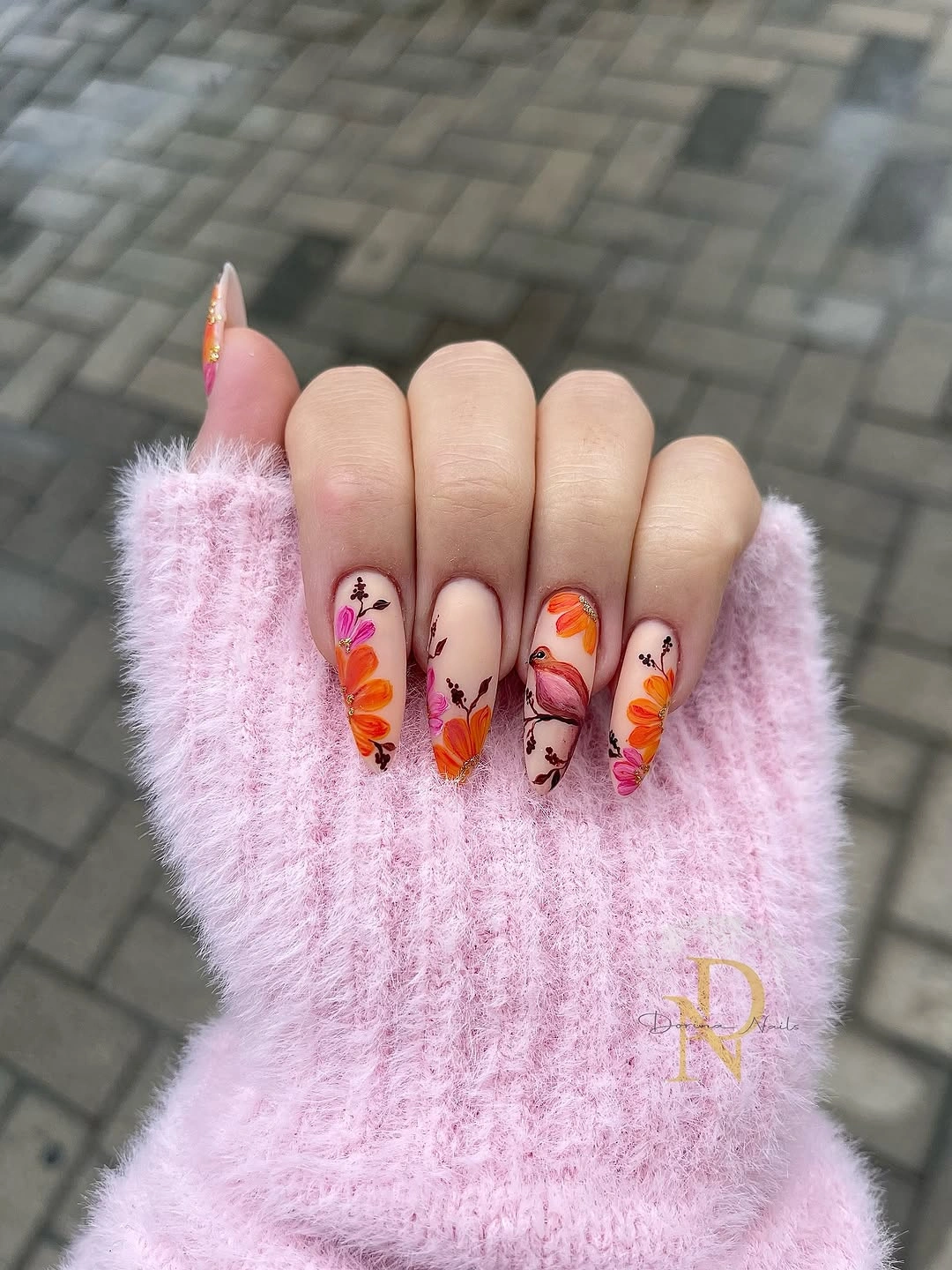 beautiful fall matte nails 2026 Autumn Botanical Nails With Floral Color