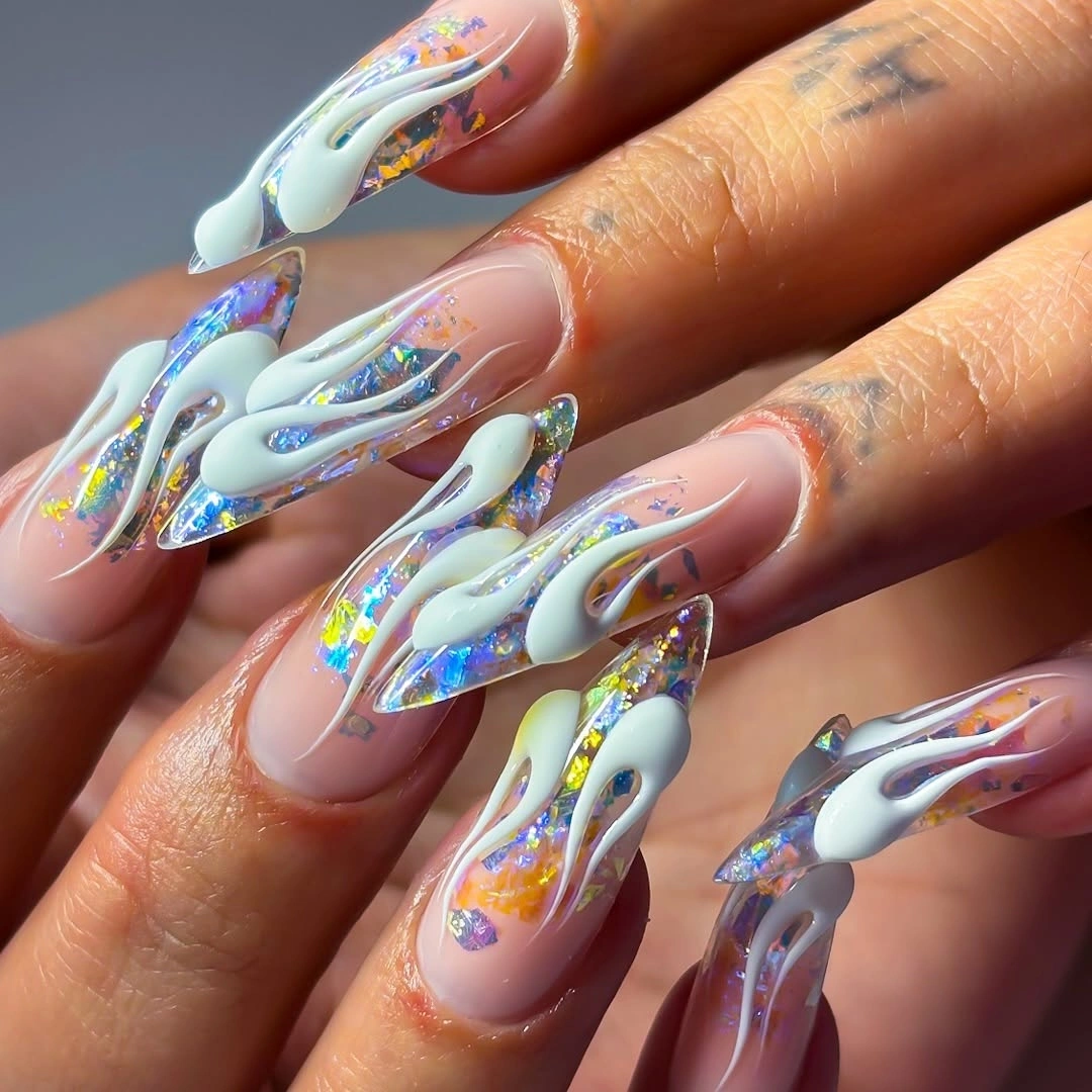 beautiful fall matte nails 2026 Matte Nude Meets Iridescent Sculptural Art