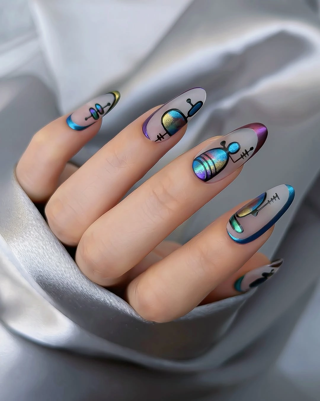 beautiful fall matte nails 2026 Chrome Art Matte Almond Nails