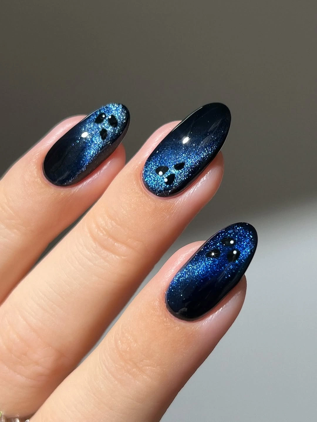 beautiful fall nail art ideas 2026 Midnight Blue Glitter Star Nails