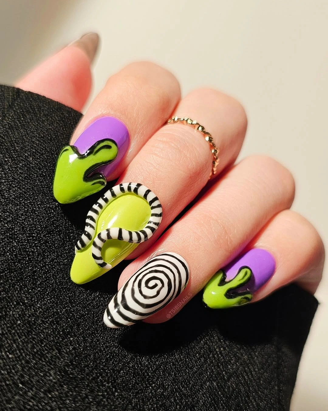 beautiful fall nail art ideas 2026 Playful Lime and Purple 3D Pop Art Nails
