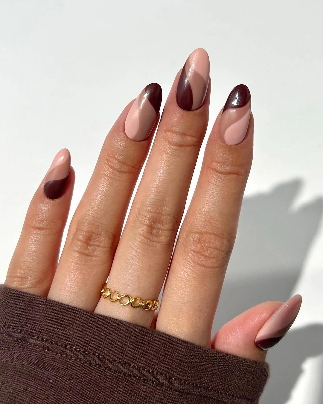 beautiful fall nail art ideas 2026 Simple Burgundy and Nude Almond Nails