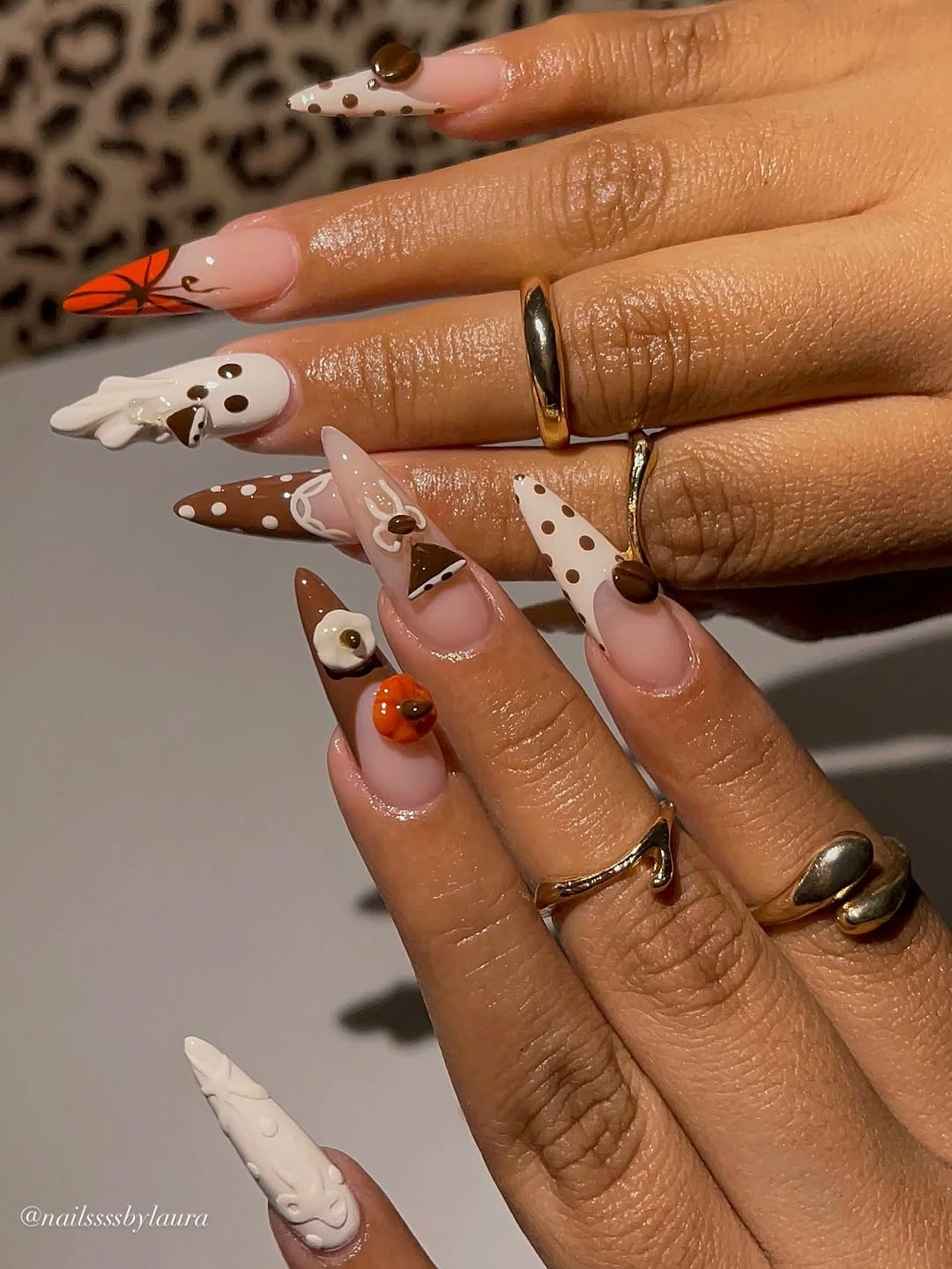 beautiful fall nail art ideas 2026 Chocolate Brown and Cream Playful Nails