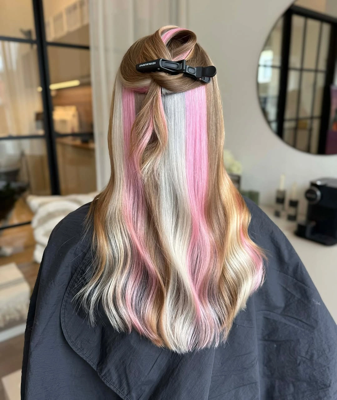 beautiful september hair colour trends 2026 Hidden Pink and Silver Panels on Warm Blonde