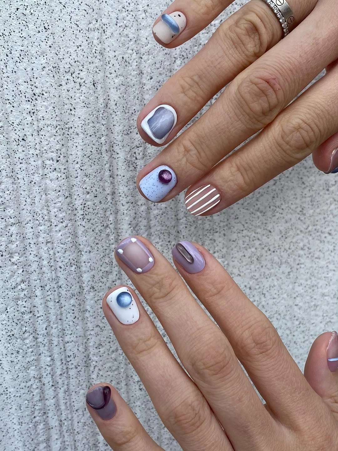 chic fall gel nails ideas 2026 short lavender white and mauve manicure