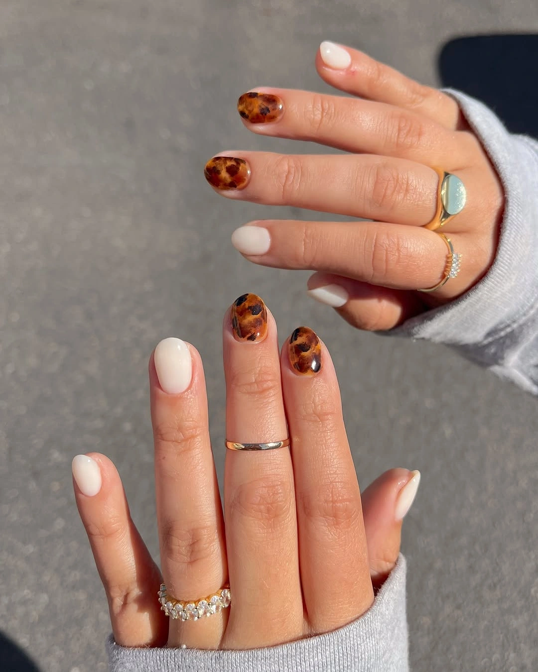 chic fall nail designs for all skin tones 2026 Minimal Tortoiseshell Nails with Cream Neutrals