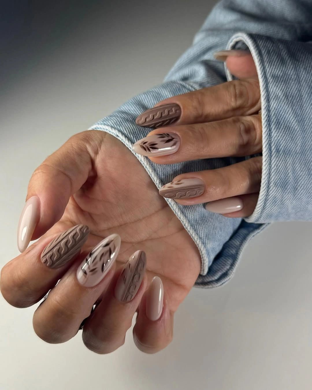 chic fall nail designs for all skin tones 2026 Cozy Sweater Texture In Soft Taupe