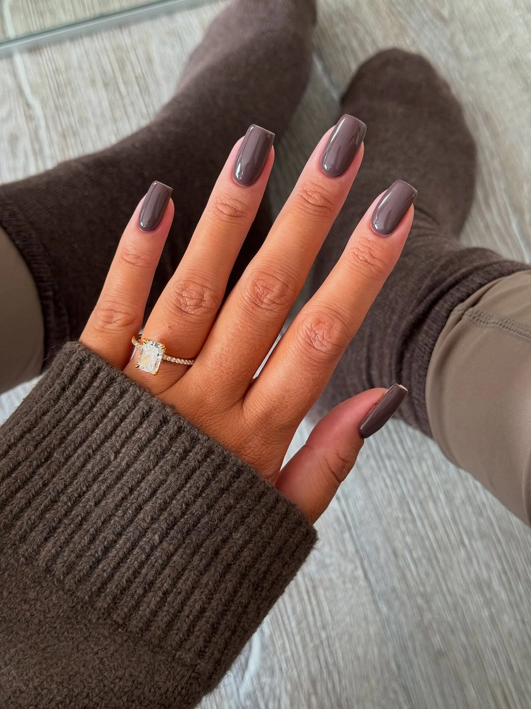 chic fall nail designs for all skin tones 2026 Glossy Mocha Square Perfection
