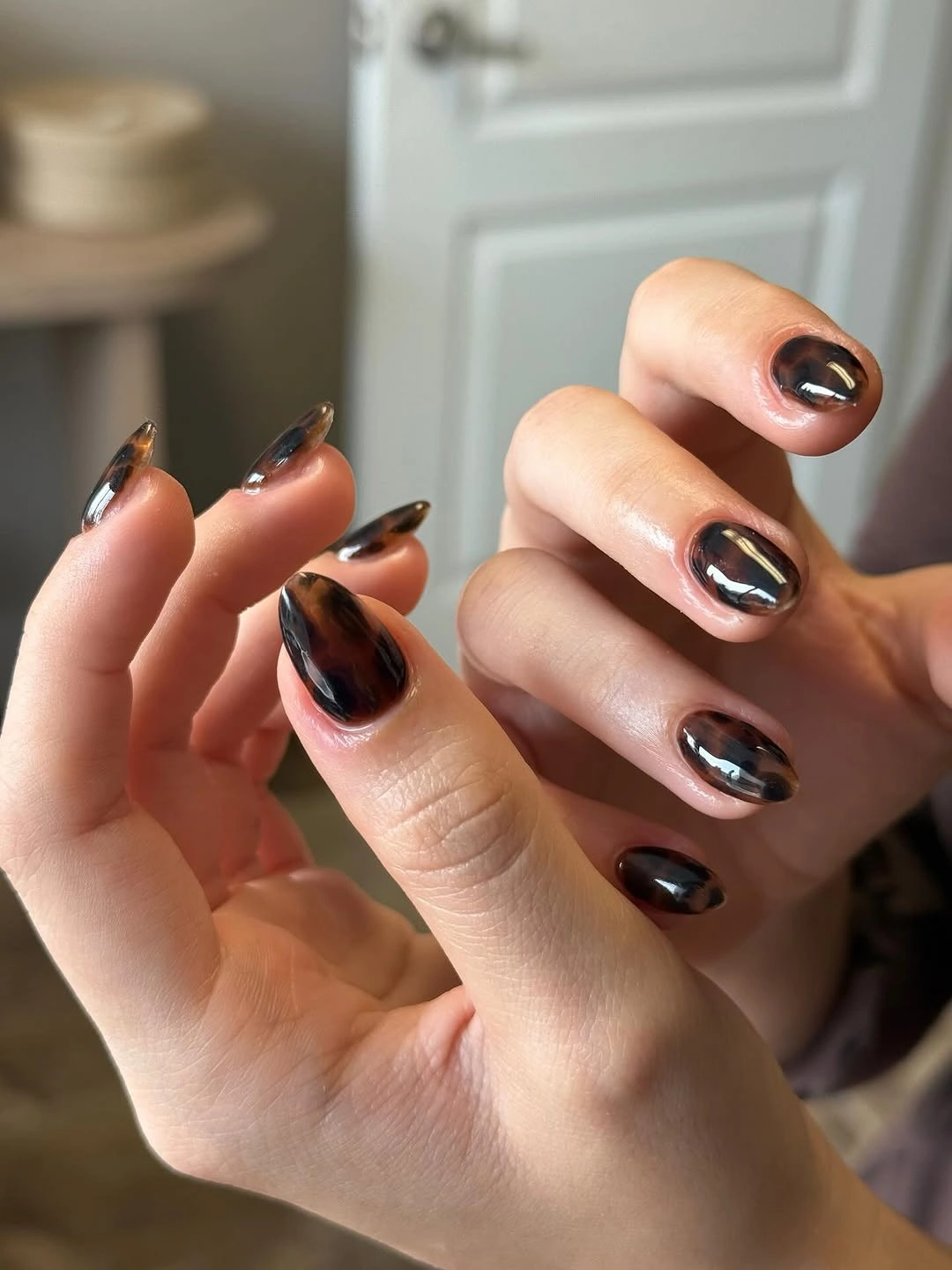 chic fall nail designs for all skin tones 2026 Dark Tortoiseshell Short Nails