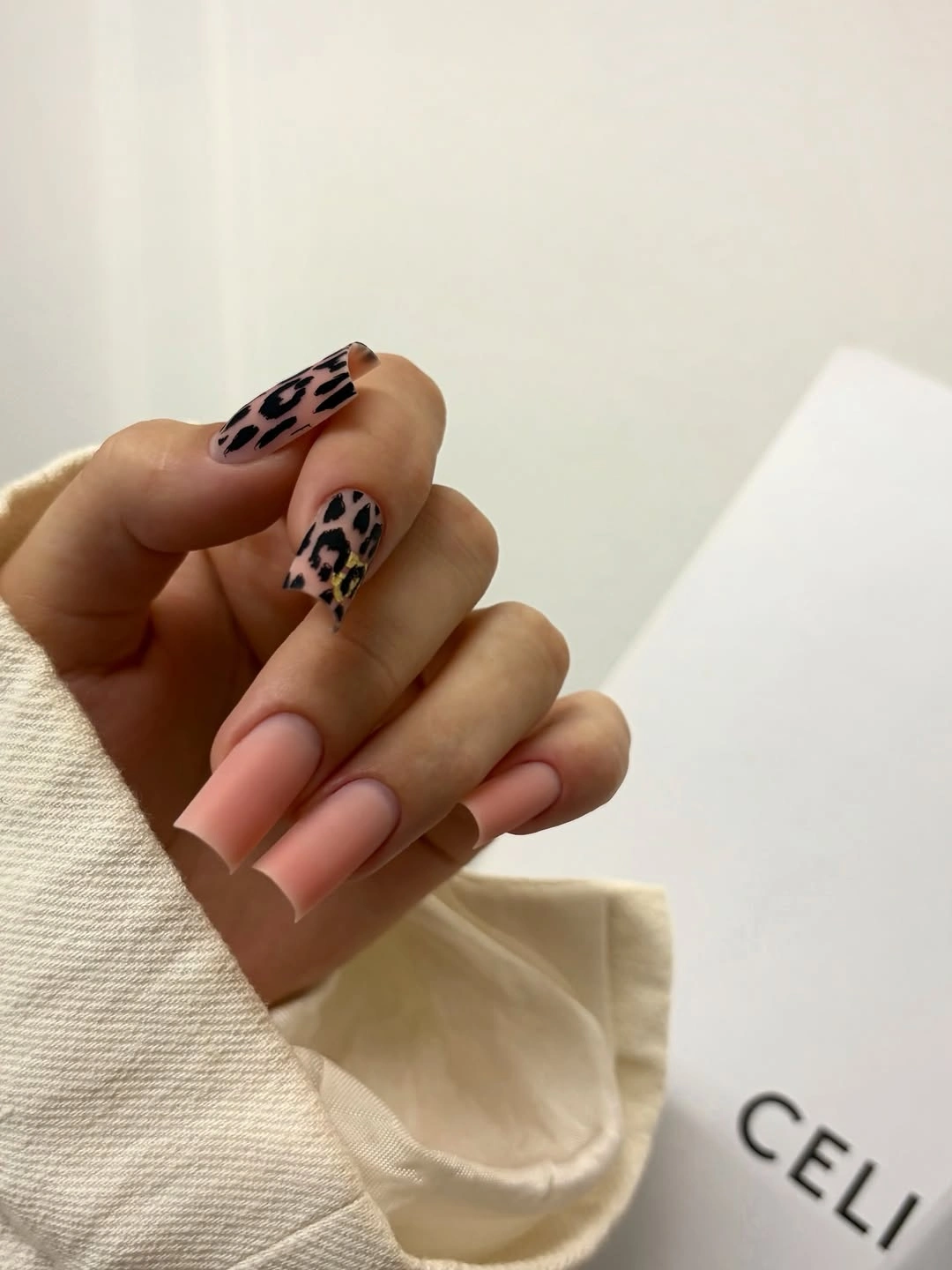 chic fall nail designs for office 2026 Muted Blush Nails with Chic Leopard Accent