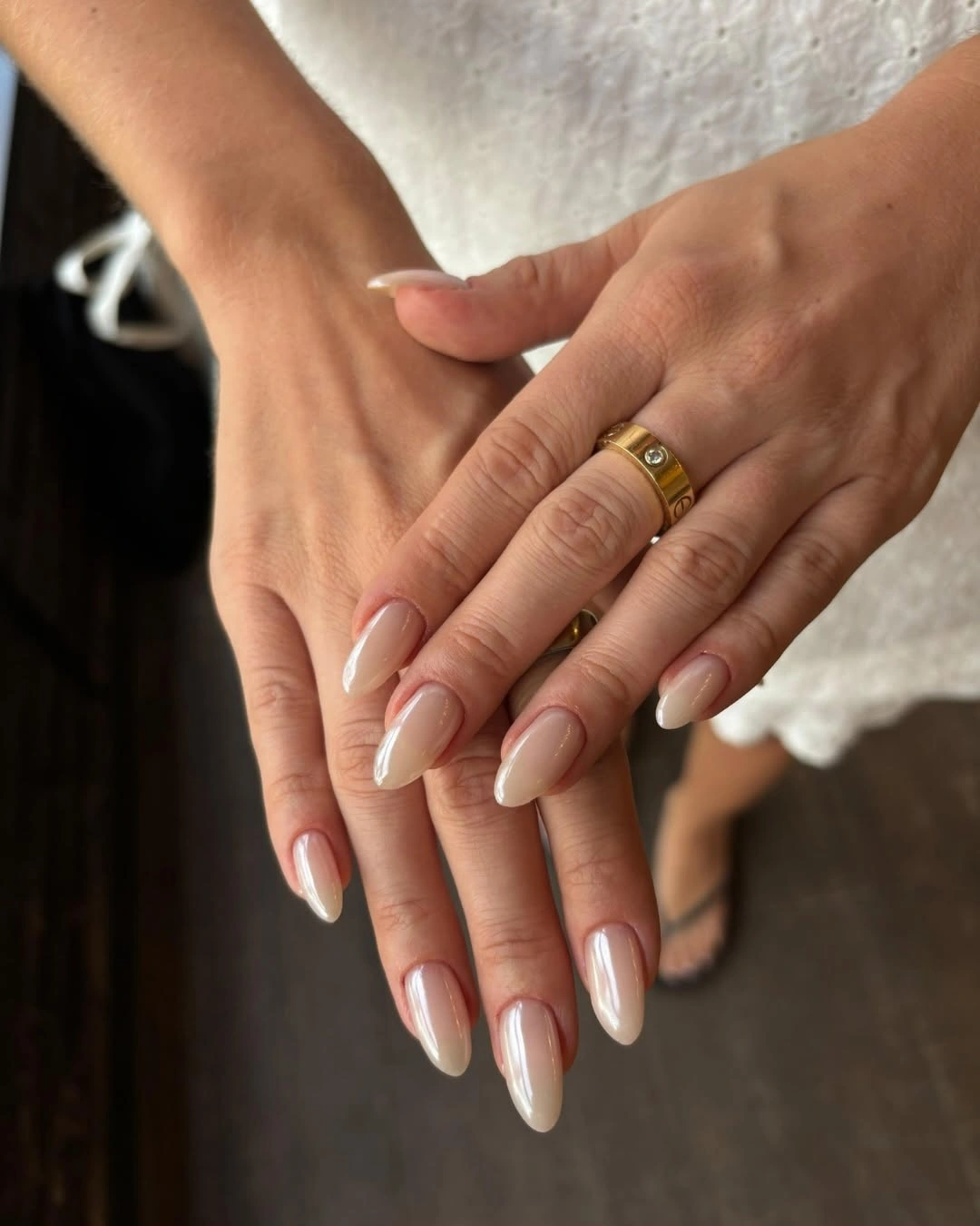 chic fall nail designs for office 2026 Glossy Neutral Ombre Almond Nails That Never Go Out of Style