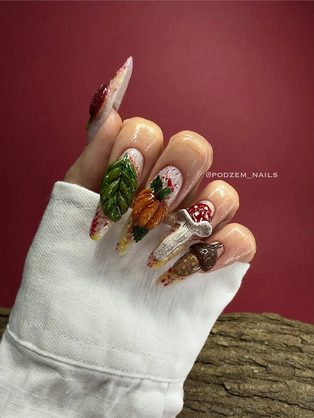 chic fall nail inspiration 2026 Woodland Sculpture Nails for Creative Fall Days