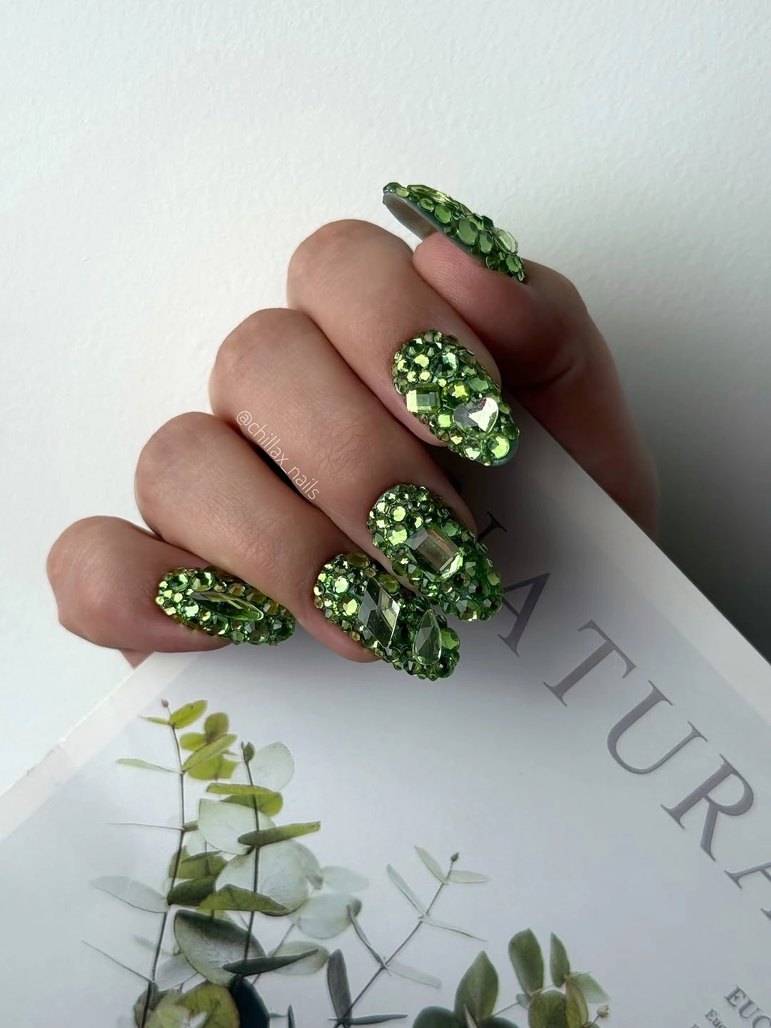 chic fall nail inspiration 2026 Emerald Crystal Nails That Refuse to Go Unnoticed