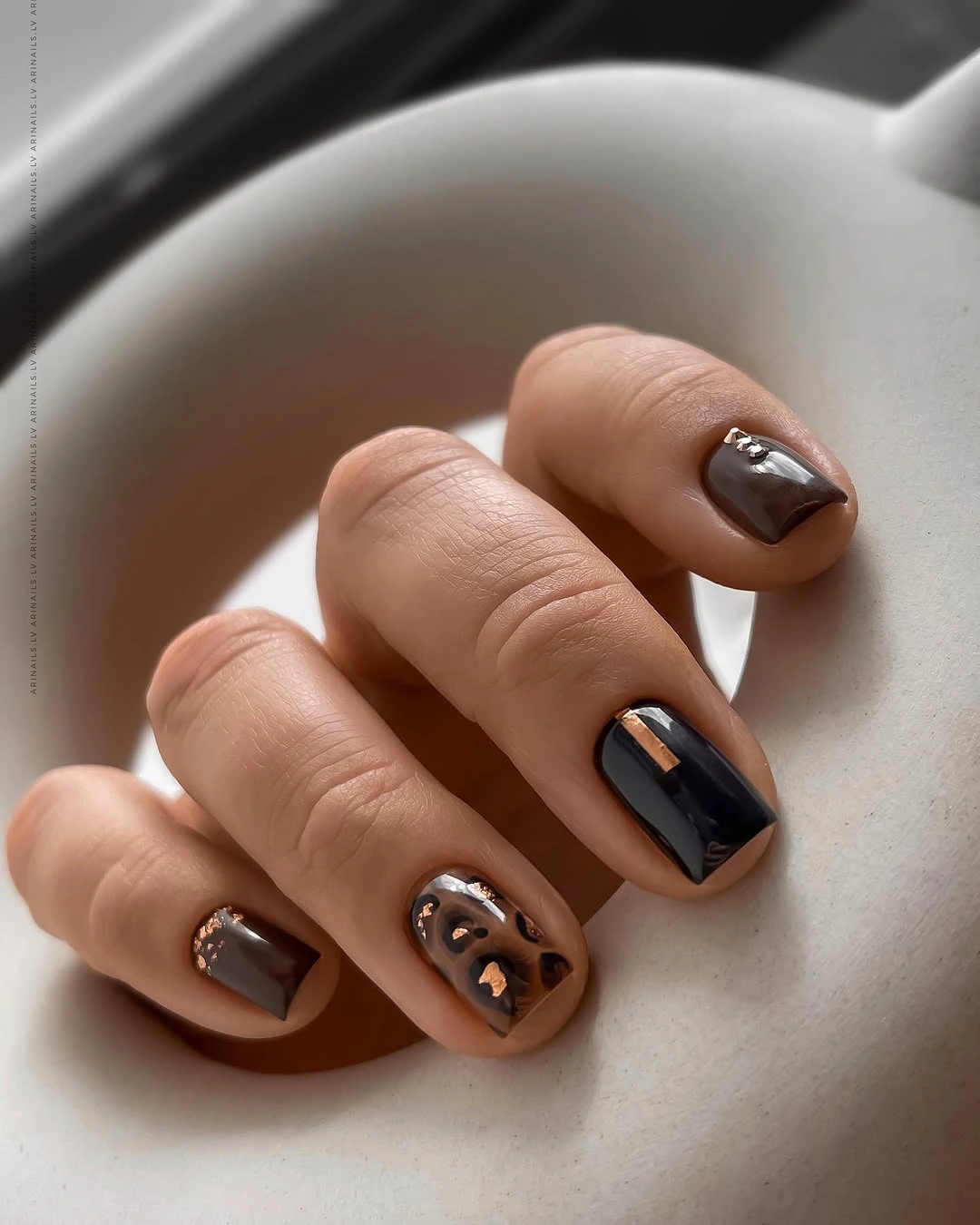 chic fall nail inspiration 2026 Minimal Espresso Nails with Modern Gold Accents