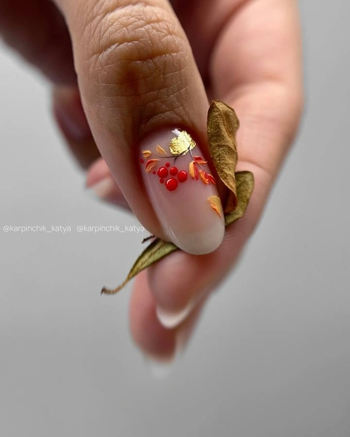 chic fall nail inspiration 2026 Delicate Autumn Berry Accent