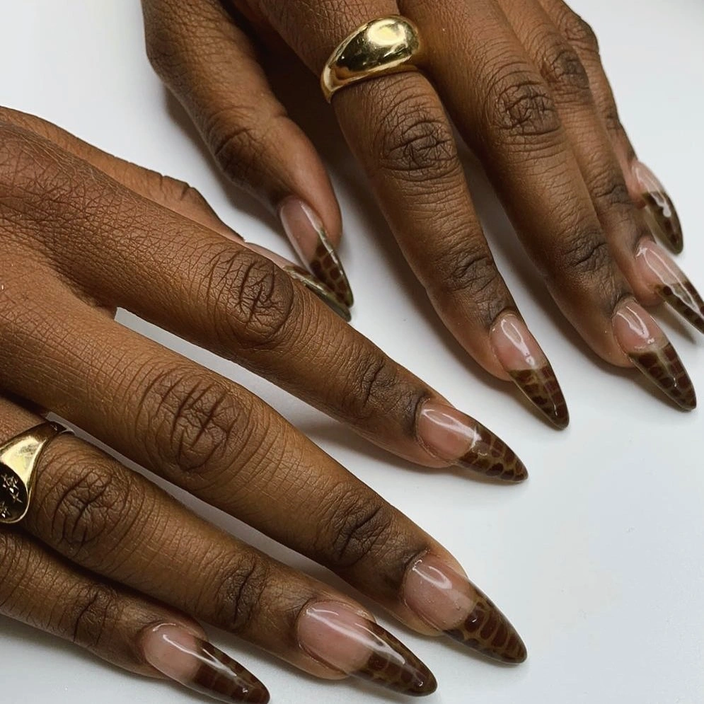 chic fall nails for brown skin tone Cocoa Leopard French Tips