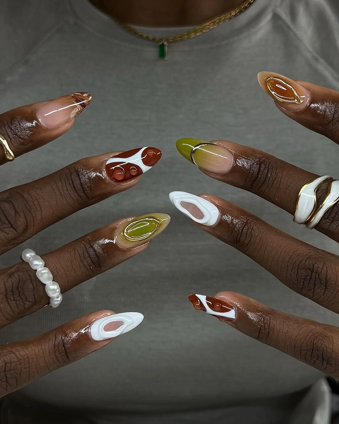 chic fall nails for brown skin tone Olive And Chocolate Abstract Nails
