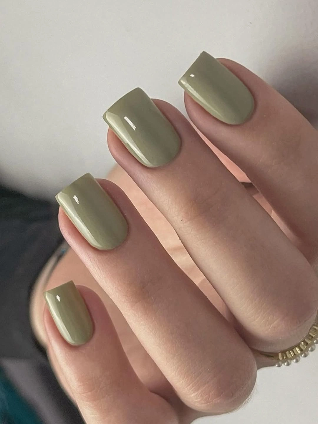 chic fall nails for pale skin 2026 Muted Olive Green for a Quiet Fall Look