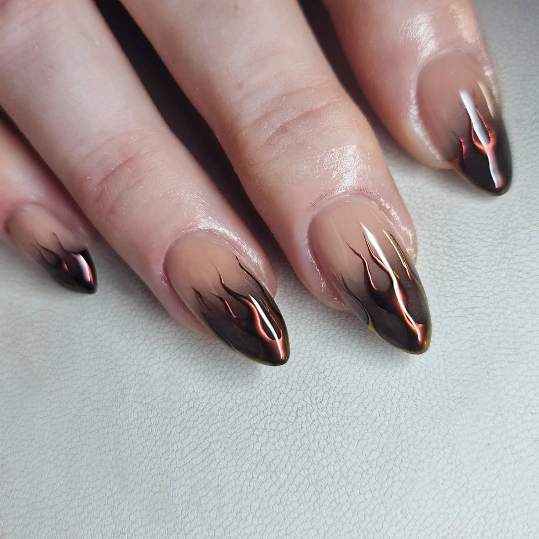 chic fall nails with autumn designs - Minimal Copper Flame Nails