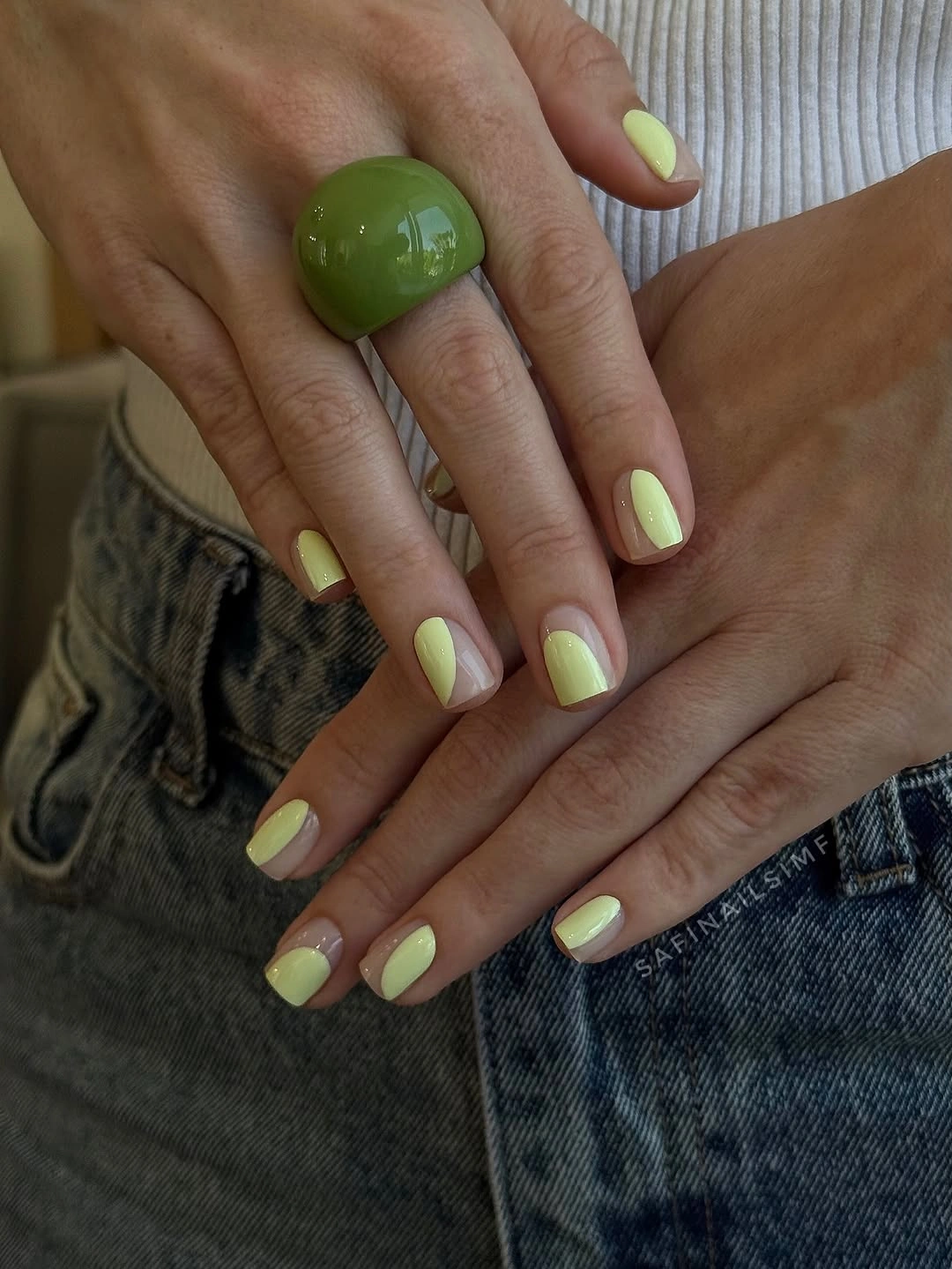 chic fall square nails 2026 Lime Green French Tip Square Nails