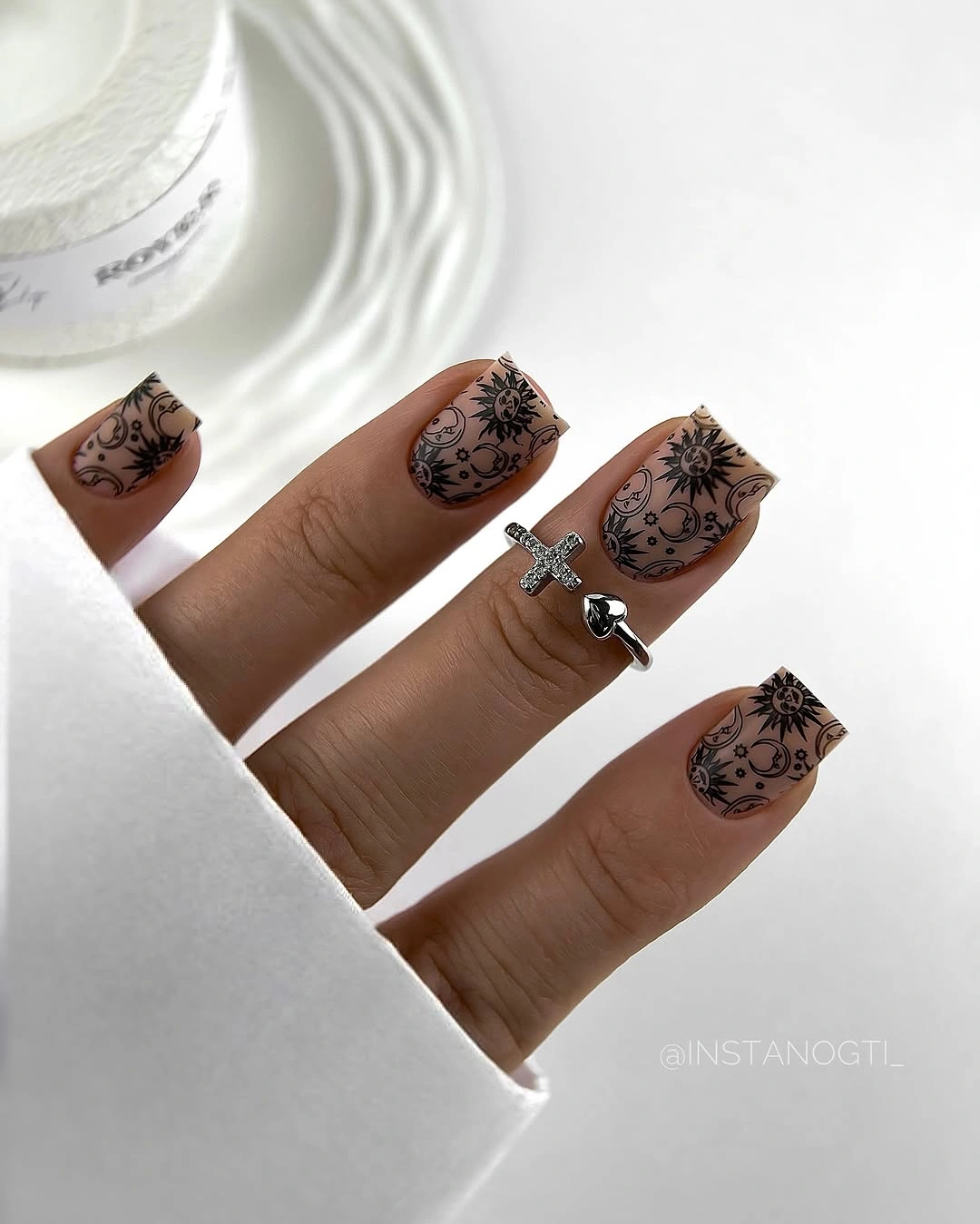 chic fall square nails 2026 Moody Celestial Square Nails
