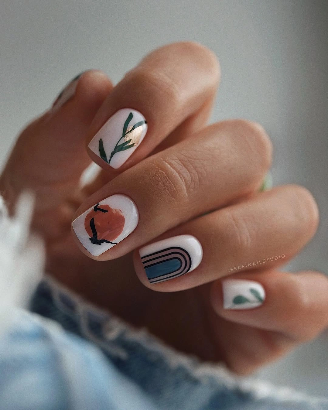 chic fall square nails 2026 Autumn Abstract Art on Short Square Nails