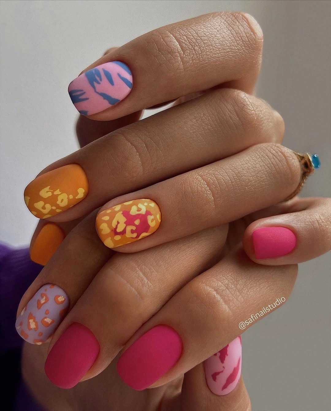 chic fall square nails 2026 Colorful Retro Square Nails