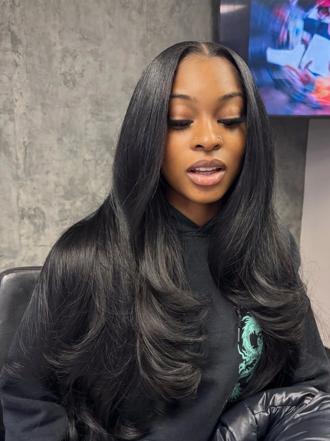 chic middle parting hairstyles - Long Layered Hair With a Smooth Middle Part