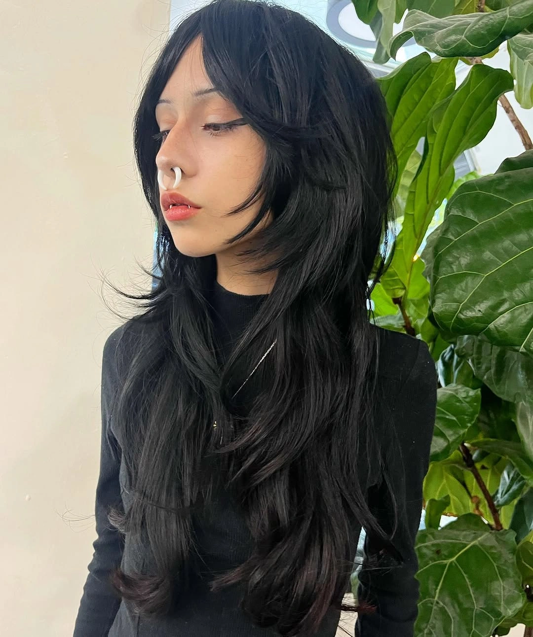 chic middle parting hairstyles - Long black layered hair