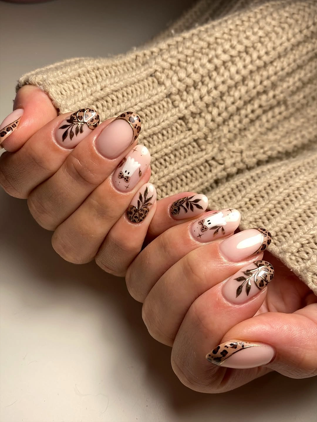 cute fall nails with pumpkins 2026 Neutral Leopard Pumpkins for Cozy Fall Days