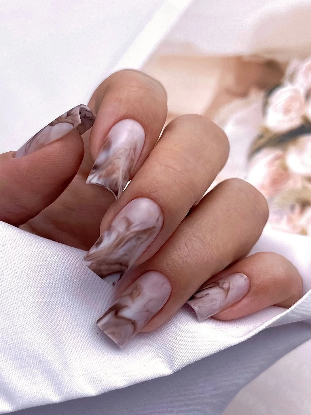elegant fall mid length nails 2026 Soft Marble Swirls for Quiet Luxury Style