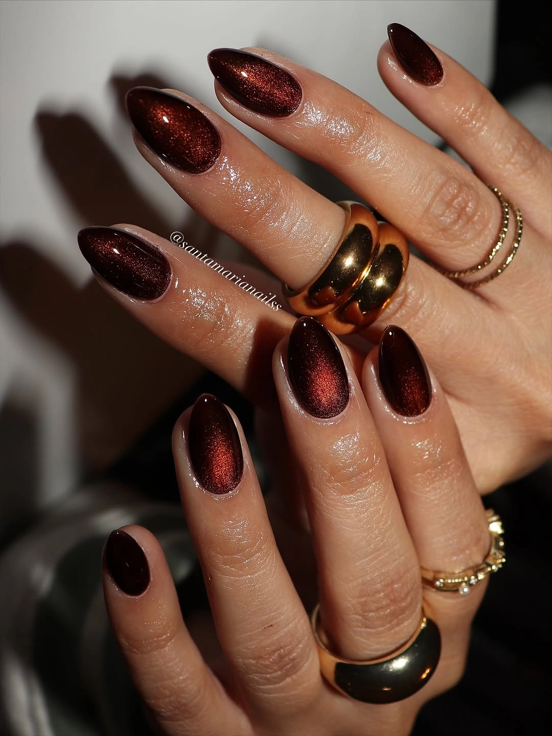 elegant fall short almond nails 2026 Rich Espresso Chrome for an Effortlessly Luxe Fall Look