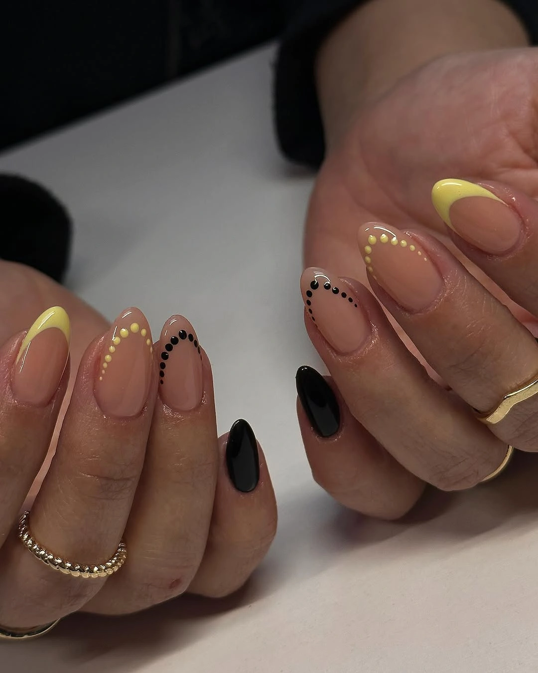 elegant fall short almond nails 2026 Modern French Tips with Playful Autumn Dot Details