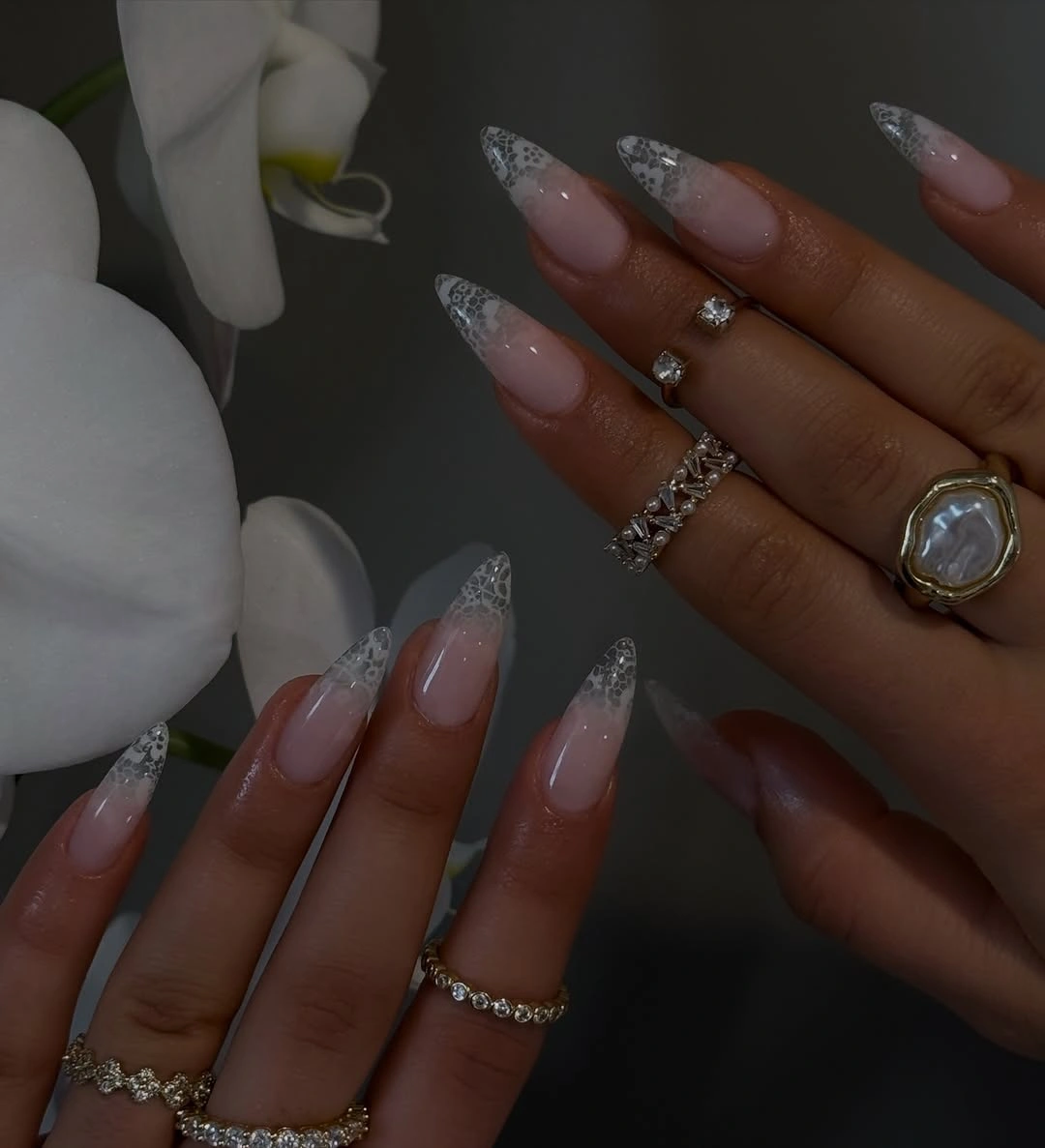 elegant fall wedding nails 2026 Delicate Lace Ombre for Fall Weddings
