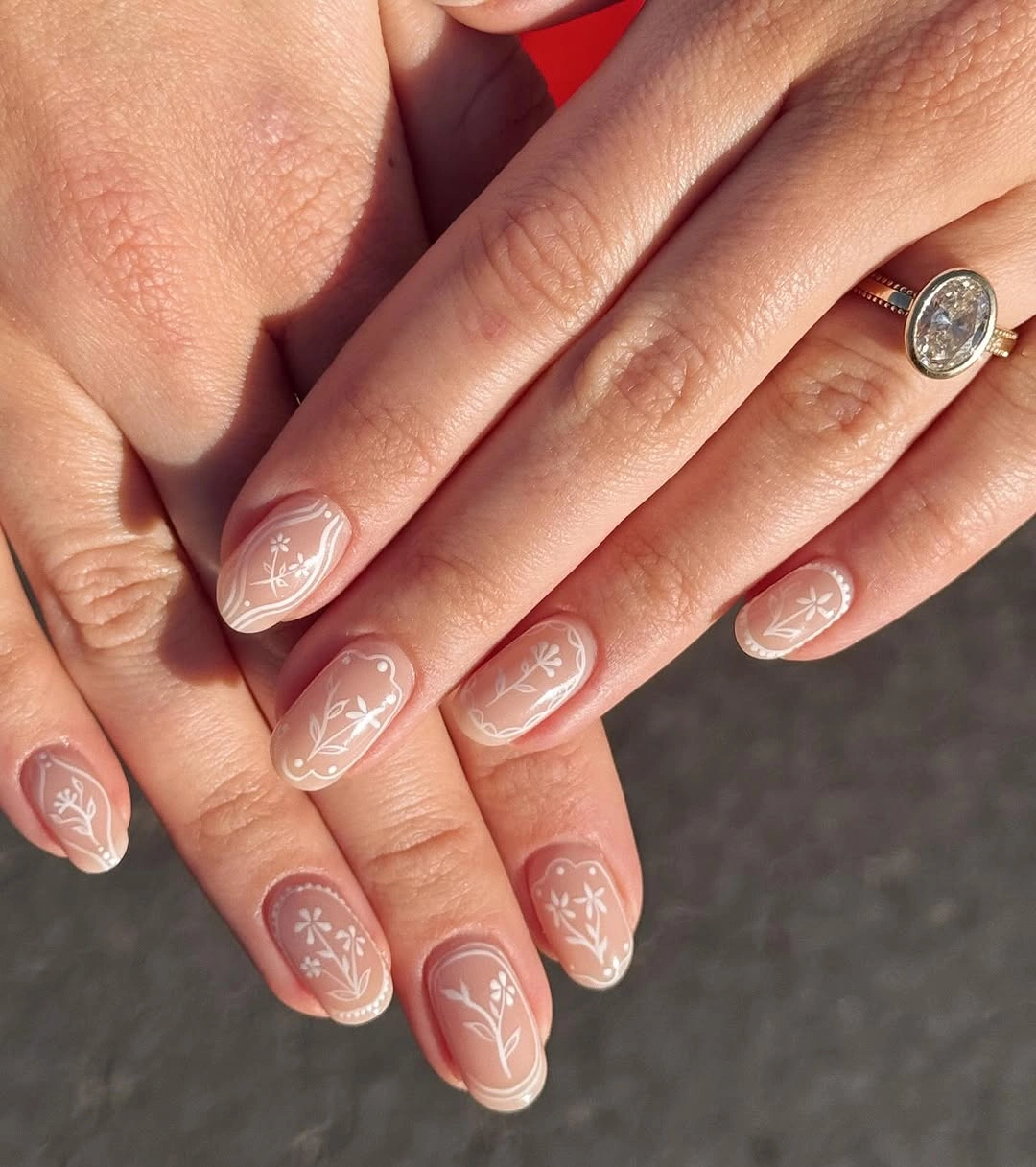 elegant fall wedding nails 2026 Soft Botanical Lace for Romantic Wedding Moments