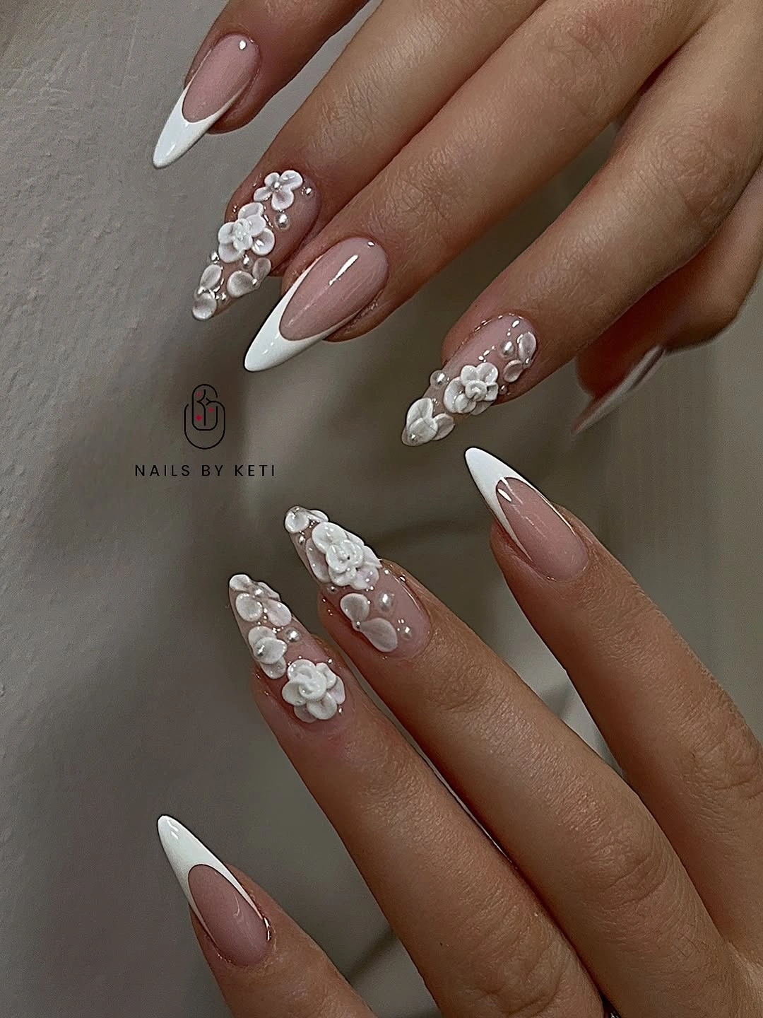 elegant fall wedding nails 2026 Floral French Tips for a Romantic Bride