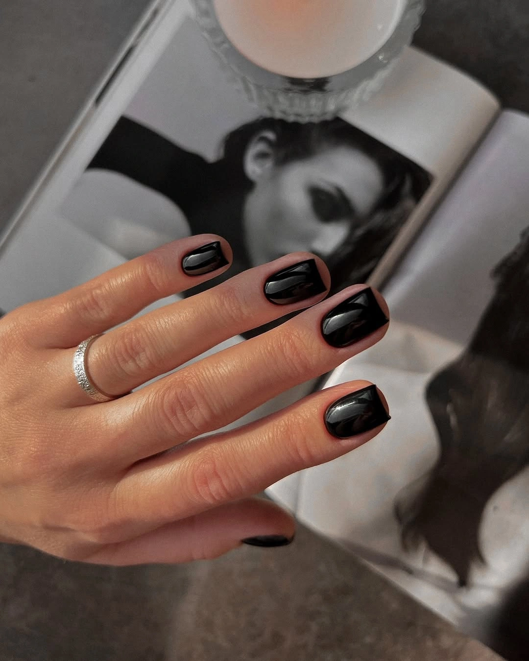gorgeous dark fall nails 2026 - Short Glossy Black Nails With a Glass-Like Finish