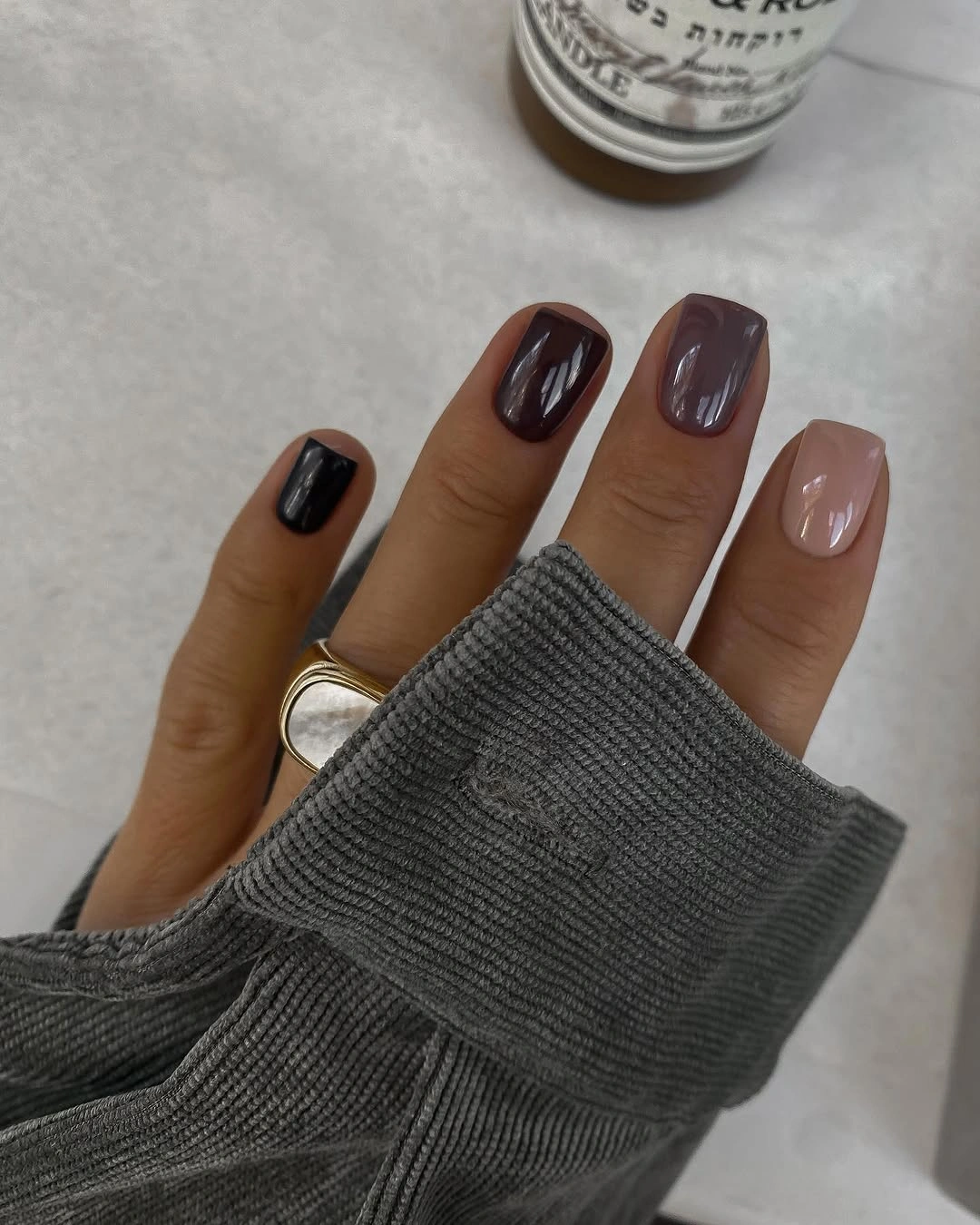 gorgeous dark fall nails 2026 short chocolate brown black and mauve nails