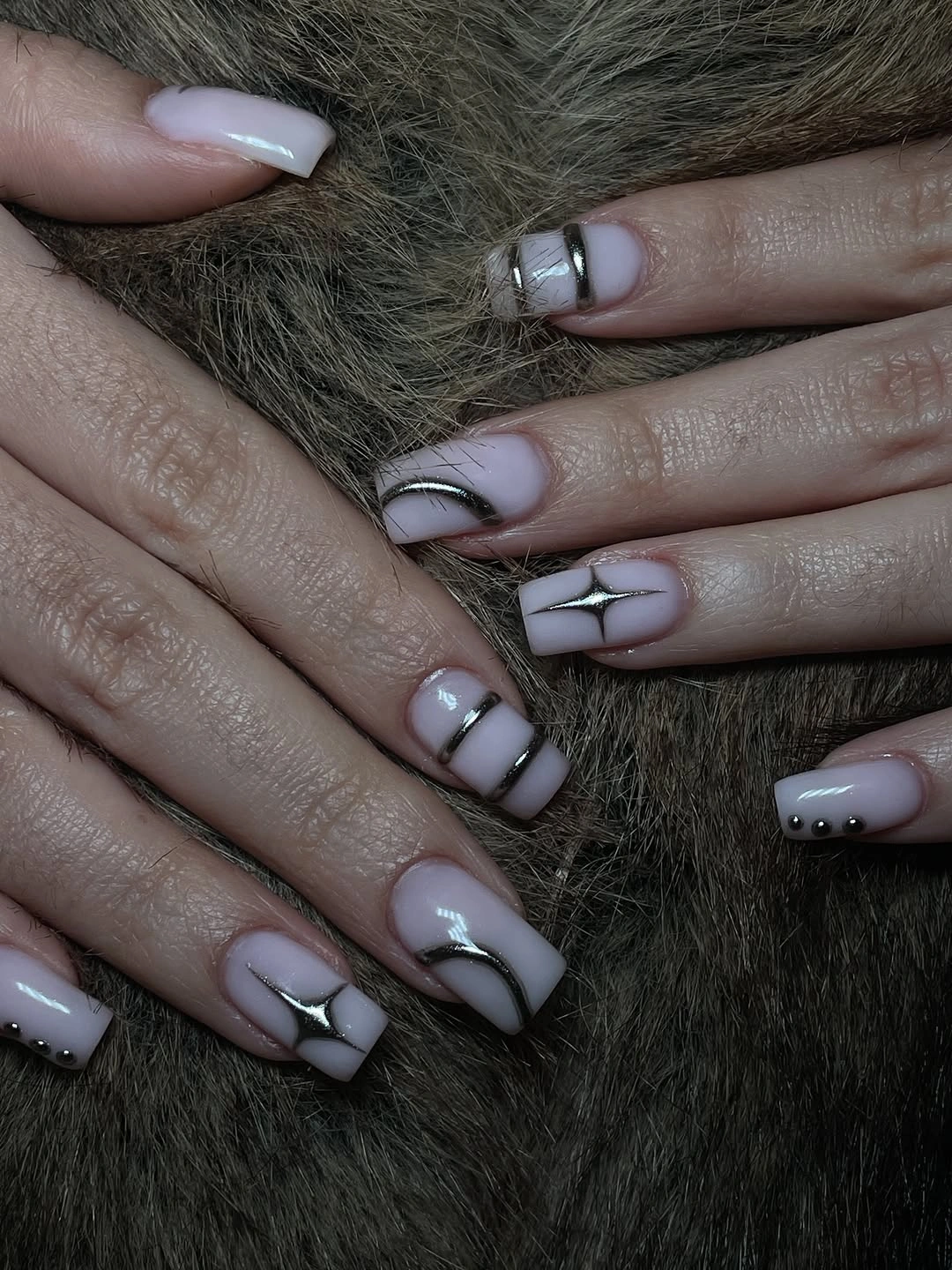 modern fall nail designs square shape 2026 Modern Chrome Minimalism