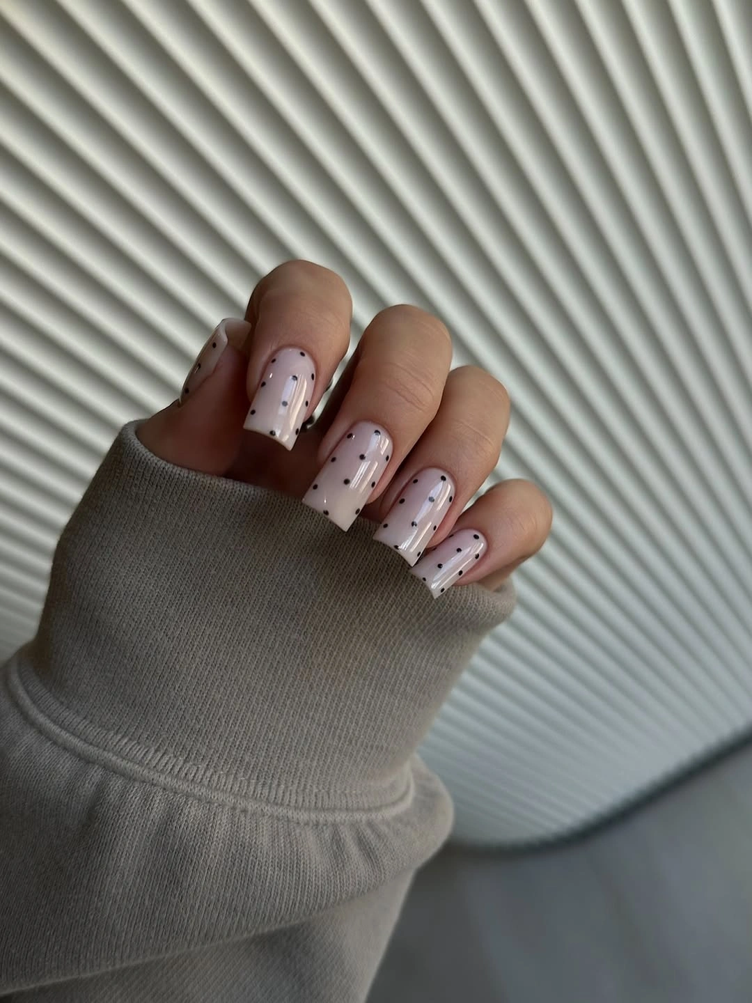 modern fall nail designs square shape 2026 Soft Polka Dot Square Nails with Minimalist Charm
