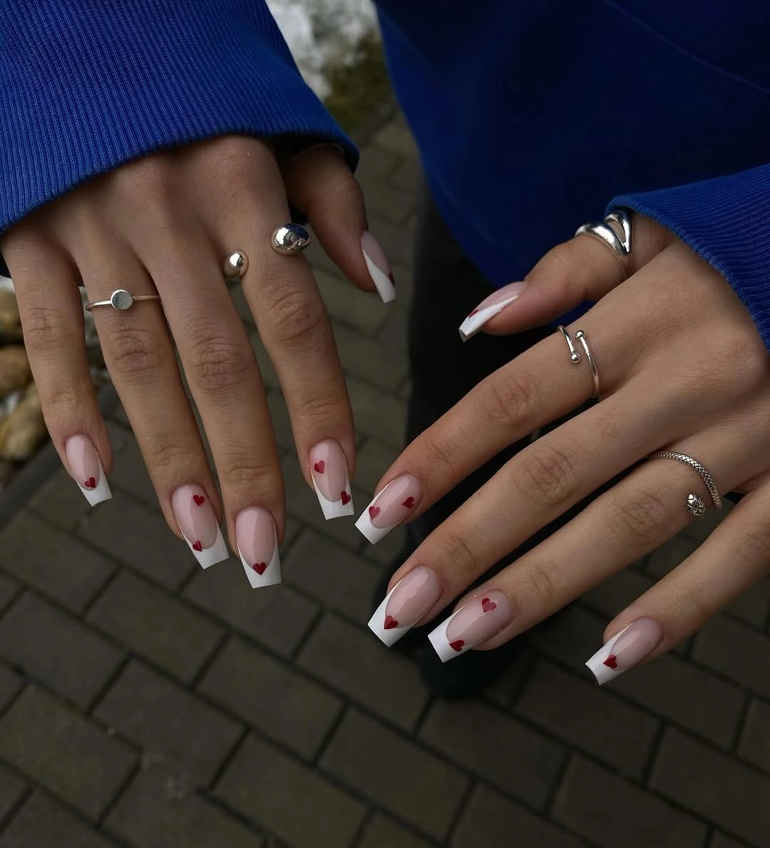 modern fall nail designs square shape 2026 Minimal Heart French For Romantic November Days